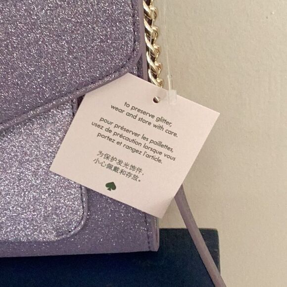 KATE SPADE NWT TINSEL FLAP SPARKLING GLITTER PURPLE CROSSBODY BAG - Picture 9 of 10